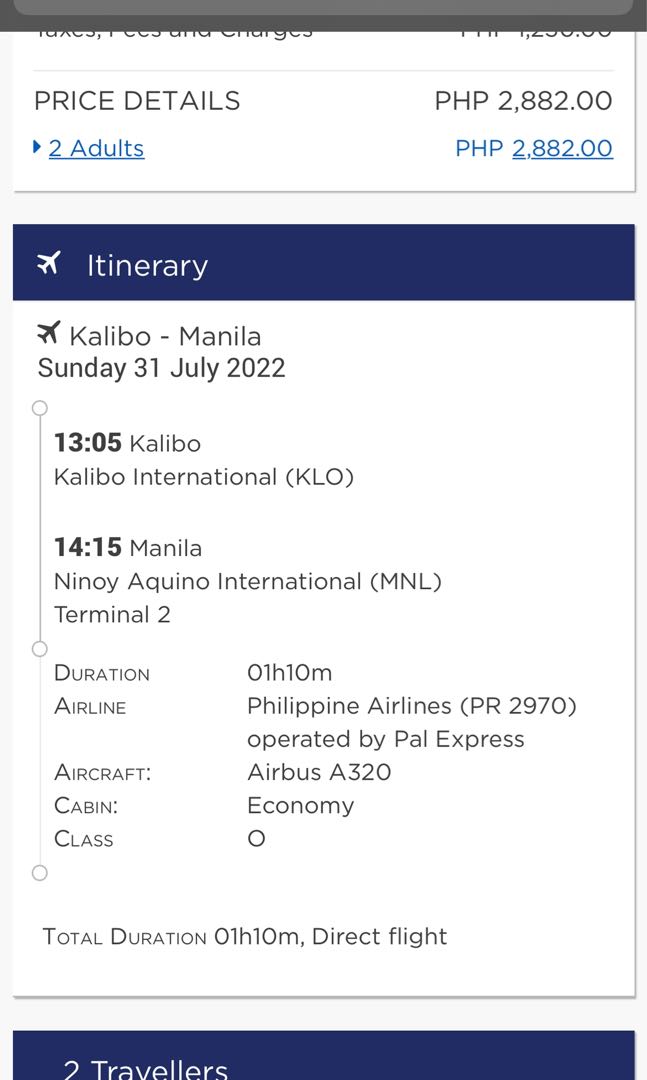 Philippine Airlines 2 Flight Tickets July 31 KaliboManila One Way only