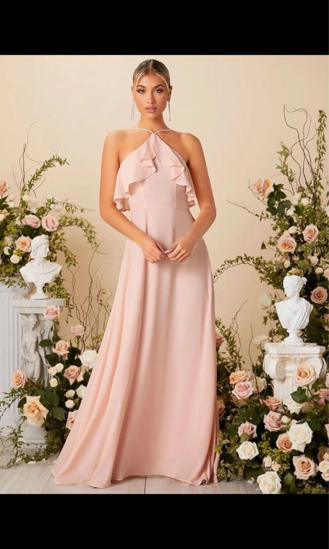 Pink long dress ruffles chiffon shein dress Women s Fashion
