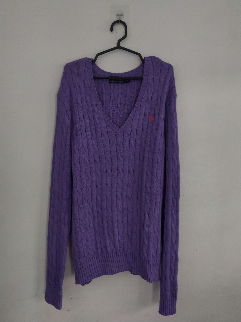 Polo Ralph Lauren lavender Cable knit sweater, Men's Fashion, Tops ...