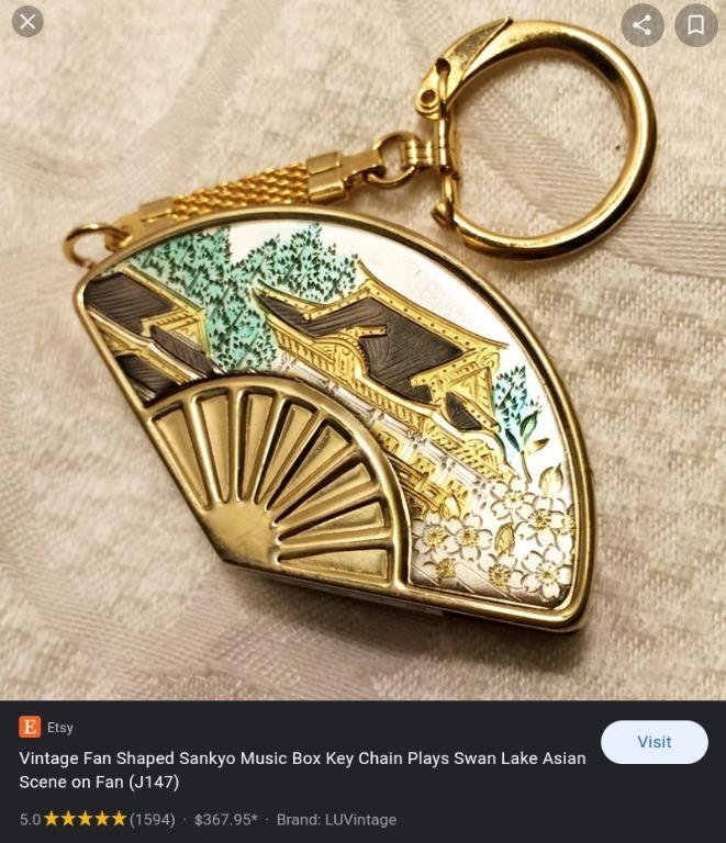 RARE Vintage Sankyo Fan Keychain Music Box Plays "Moon in Desert