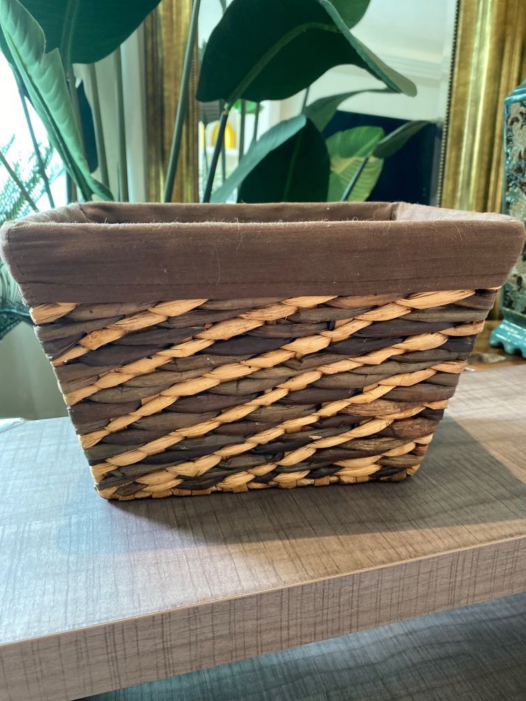Rattan straw basket with cloth insert, Furniture & Home Living, Home