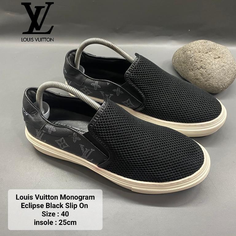 LOUIS VUITTON Monogram Eclipse Passenger Slip On Sneakers 5 Black 340344