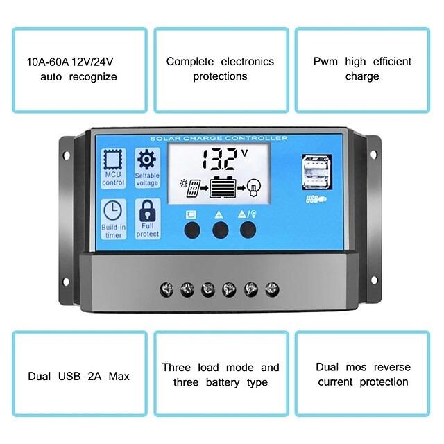 Solar Charge Controller for LeadAcid Batteries with LCD and Auto