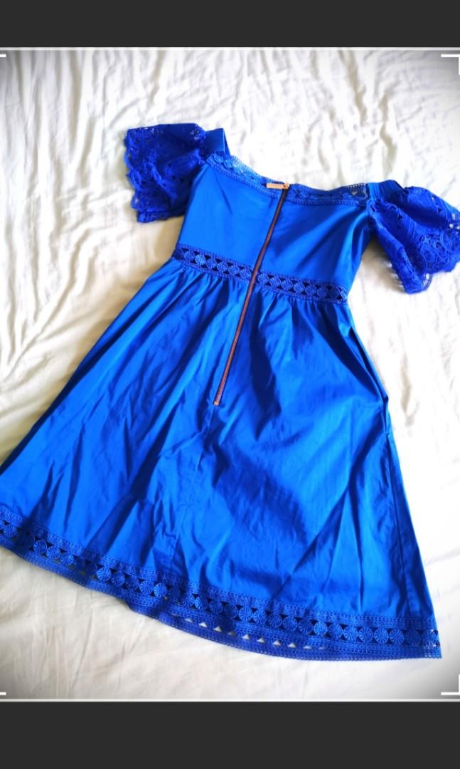 Ted baker off shoulder blue dress, Women's Fashion, Dresses & Sets