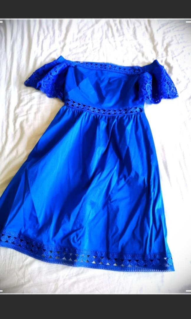 Ted baker off shoulder blue dress, Women's Fashion, Dresses & Sets