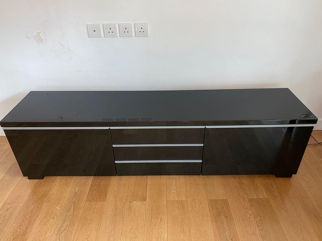 TV stand console IKEA Besta Burs TV bench Black High glossy TV