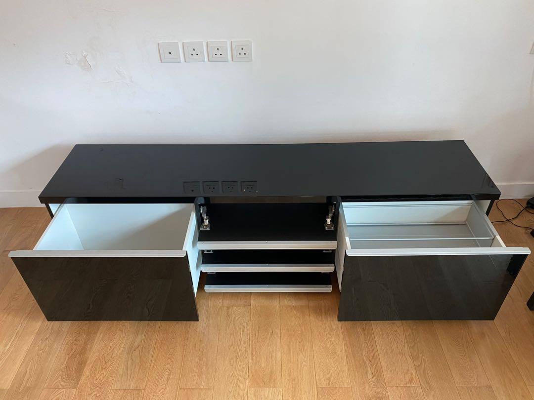 TV stand console IKEA Besta Burs TV bench Black High glossy TV