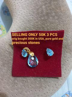 3pcs Earrings, Necklace Charm Precious Stones, Karats