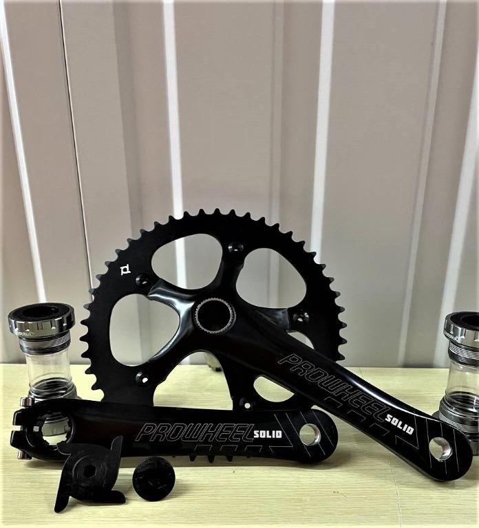 48T Prowheel Black Silver Solid Track Crankset Package, Sports