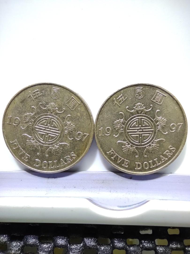 香港97年五福鼠伍圓硬幣】1997年香港回歸伍福鼠伍圓硬幣, 興趣及遊戲, 收藏品及紀念品, 錢幣- Carousell
