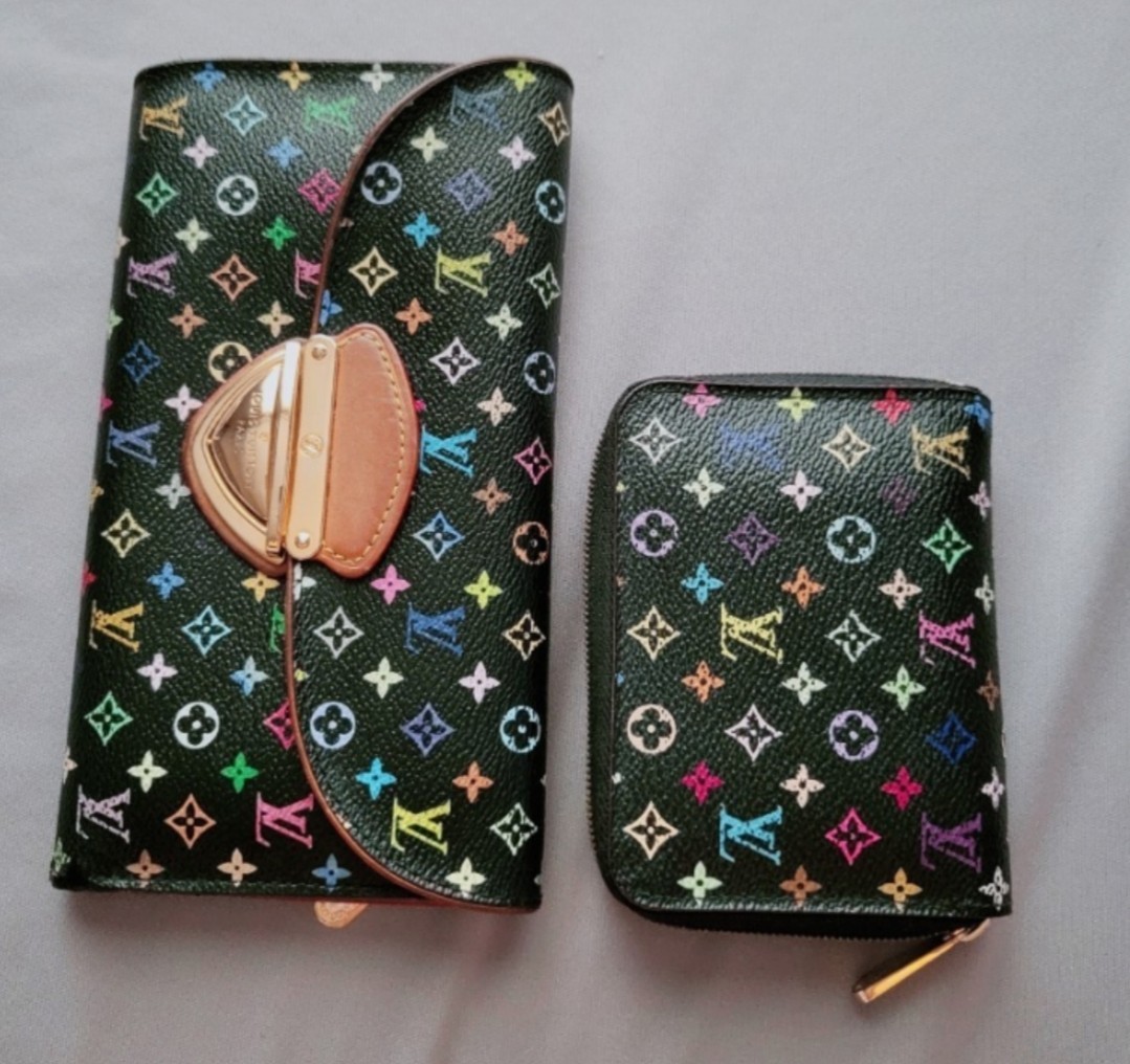 LOUIS VUITTON Monogram Multicolor Long Wallet Coin Purse 2Set Auth