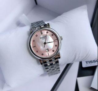 天梭 TISSOT Carson 粉色珍珠母貝錶盤 銀色不鏽鋼錶帶 石英 女士手錶 T1222101115900