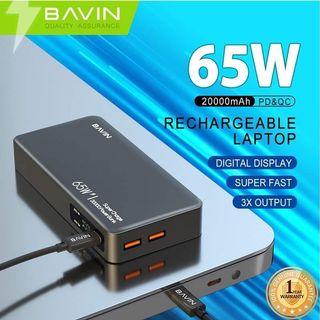 BAVIN 20000mAh 65W PD & QC3.0 POWERBANK WITH TYPE-C & USB INPUT OUTPUT HIGH SPEED SUPER CHARGE for Phones & Laptops