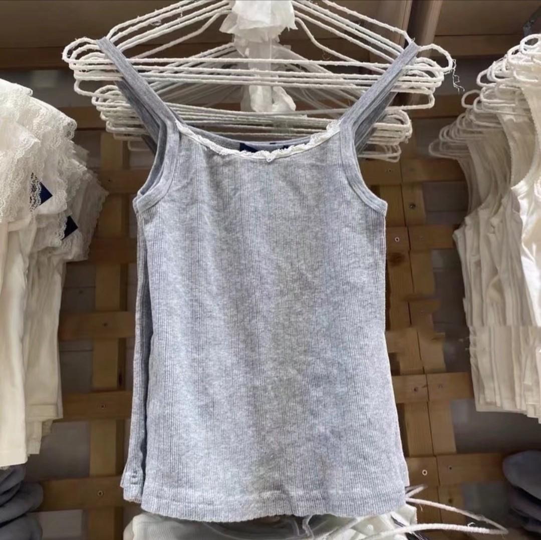 Brandy Melville Belle Ribbed Lace Tank Grey, Women's Fashion, Muslimah  Fashion, Tops on Carousell