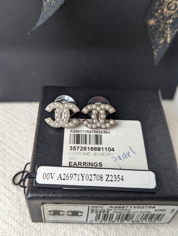 Chanel CC B19S Logo Crystal GHW Coco Mark Earrings Box Receipt