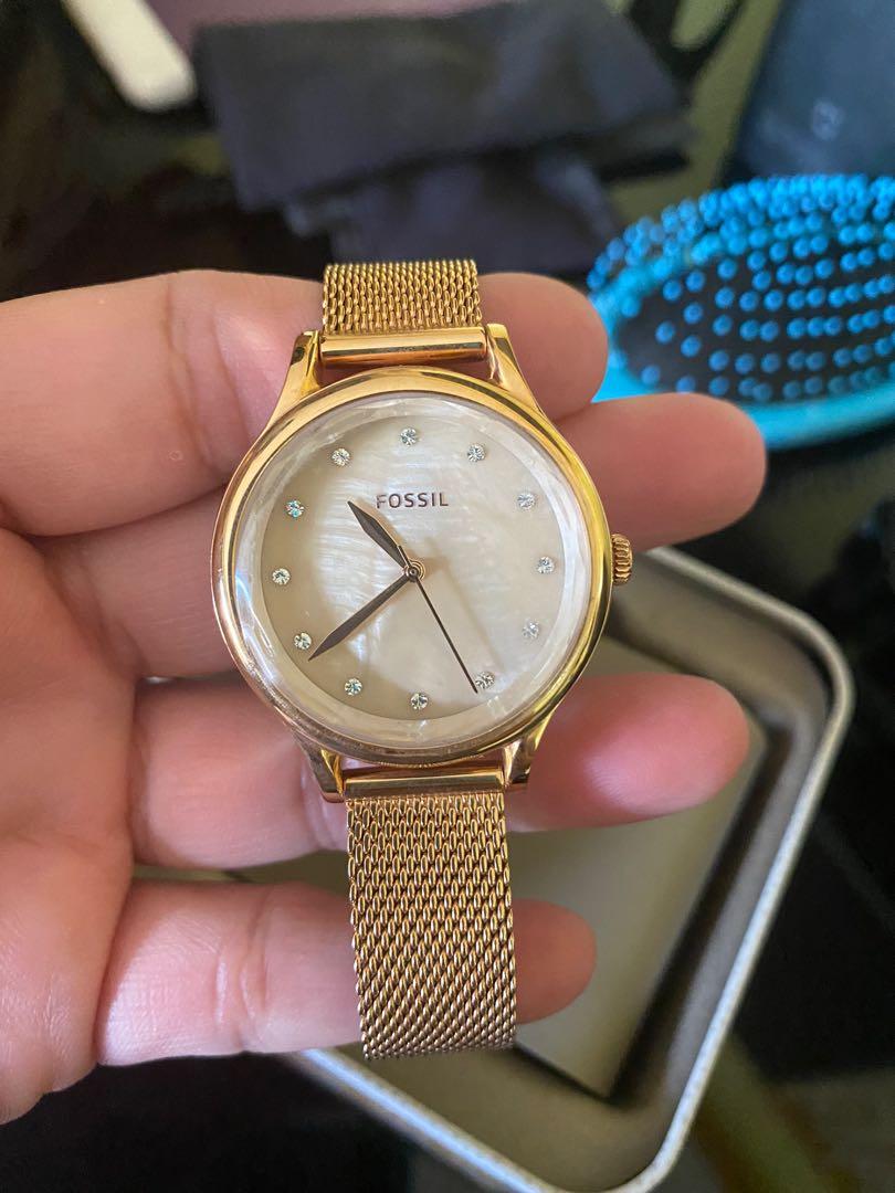 Fossil gold cheap mesh watch