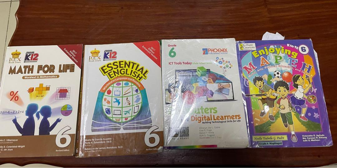 Grade 6 books (Category: Textbooks) located in Liliw. Submitted by mjarqc73 (Listing ID 1170919166, Image 1). Description: Textbooks for Grade 6. with writings iCT ( Computer Book) sold.