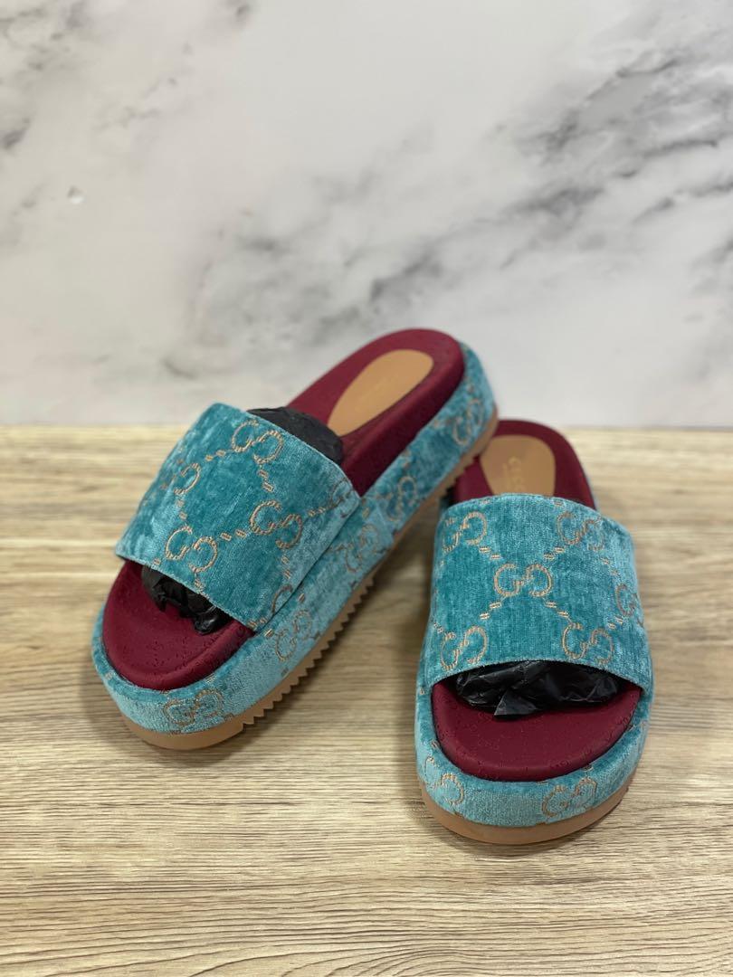 Gucci GG Velvet Platform Slide Sandals Limited Edition