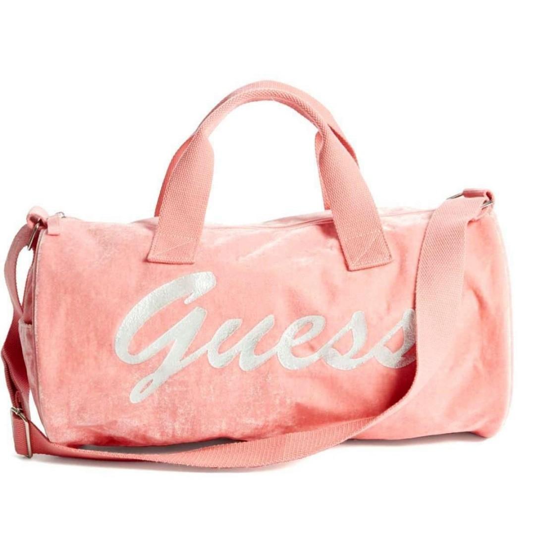 GUESS Women s Pink Velvet Gym Travel Small Duffel Bag Women s