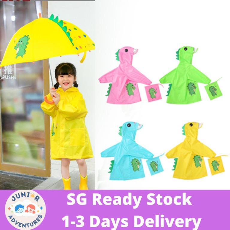 Kids Dinosaur Raincoat Umbrella Rain Boots With Hood Poncho Boy Girl Jacket Waterproof Inluding Dinosaur Storage Bag
