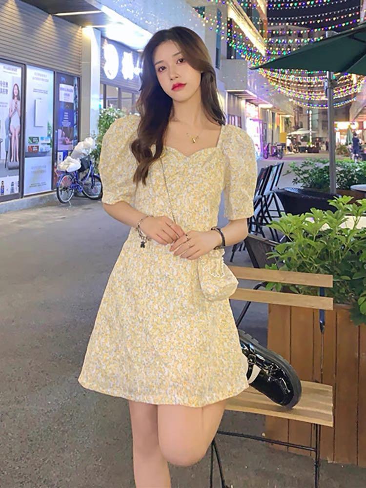 Korean style yellow floral dress