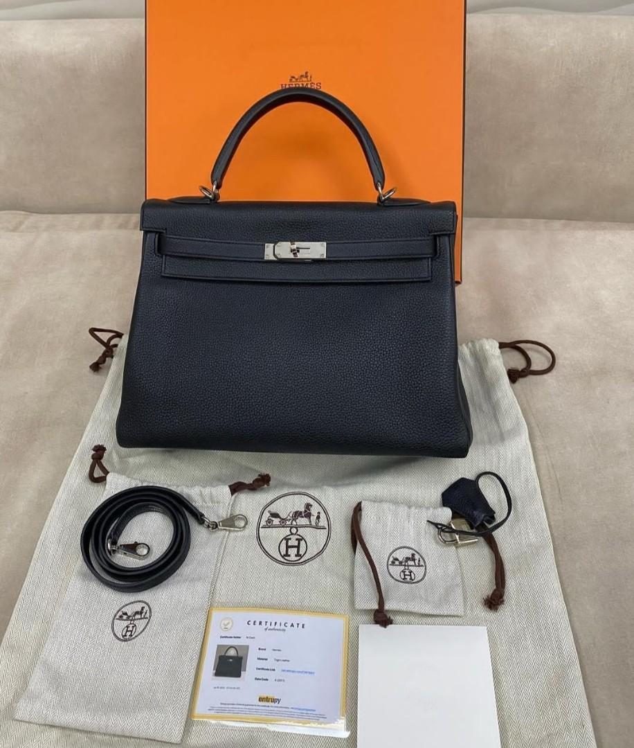 Hermes Kelly bag 25 Retourne Blue nuit Togo leather Silver hardware