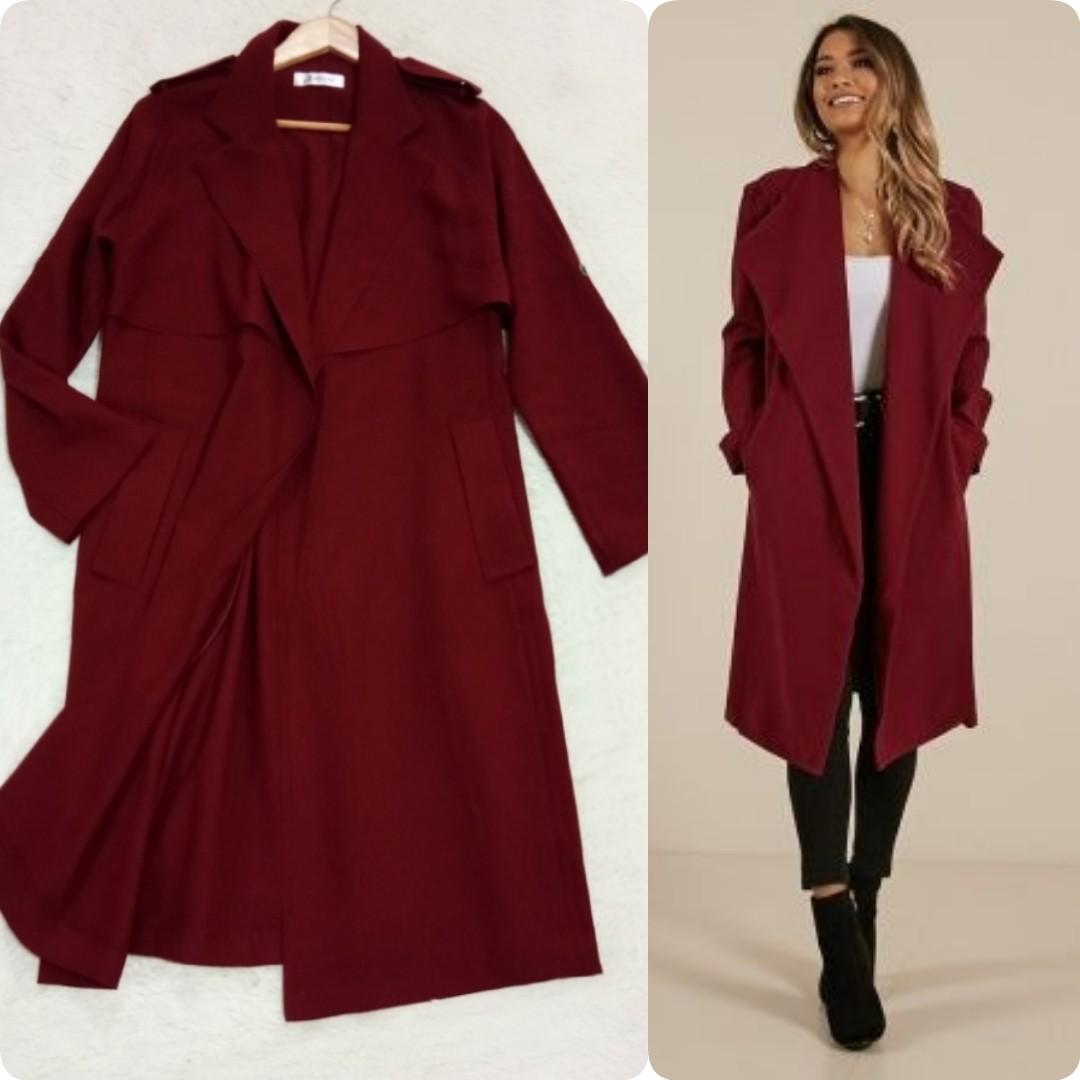 Long Lapel Coat Maroon Burgundy Cardigan