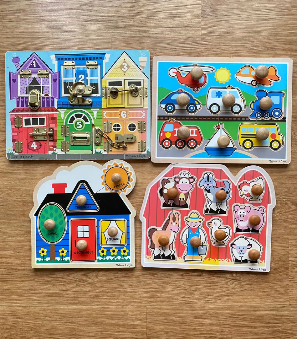 Melissa & Doug puzzles and lock+latch board, Babies & Kids, Infant