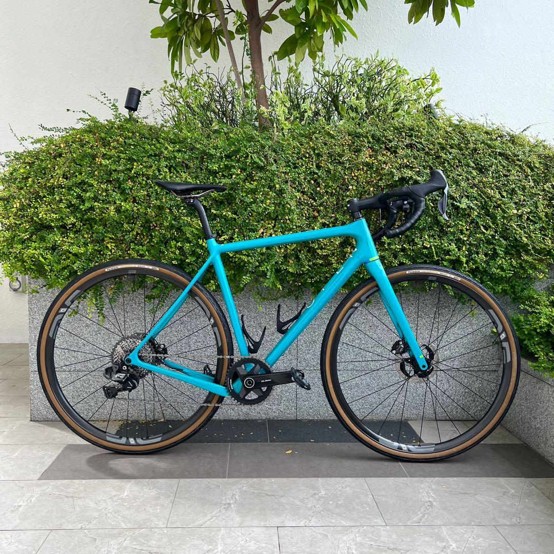 Mint Open WI.DE Wide Gravel Frameset Turquoise Medium Size Rotor Aldhu Carbon Cranks ENVE Handlebar Stem Seatpost Sports Equipment Bicycles Parts Bicycles on Carousell
