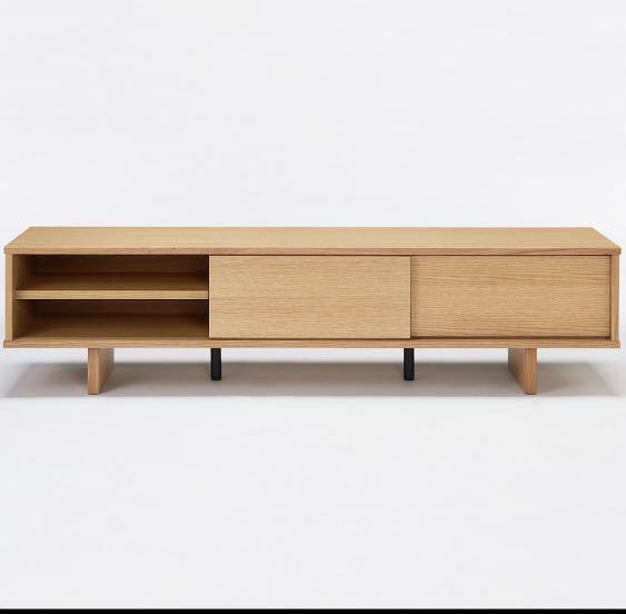 Muji Oak TV Console Shallow Type with Sliding Door, Furniture & Home