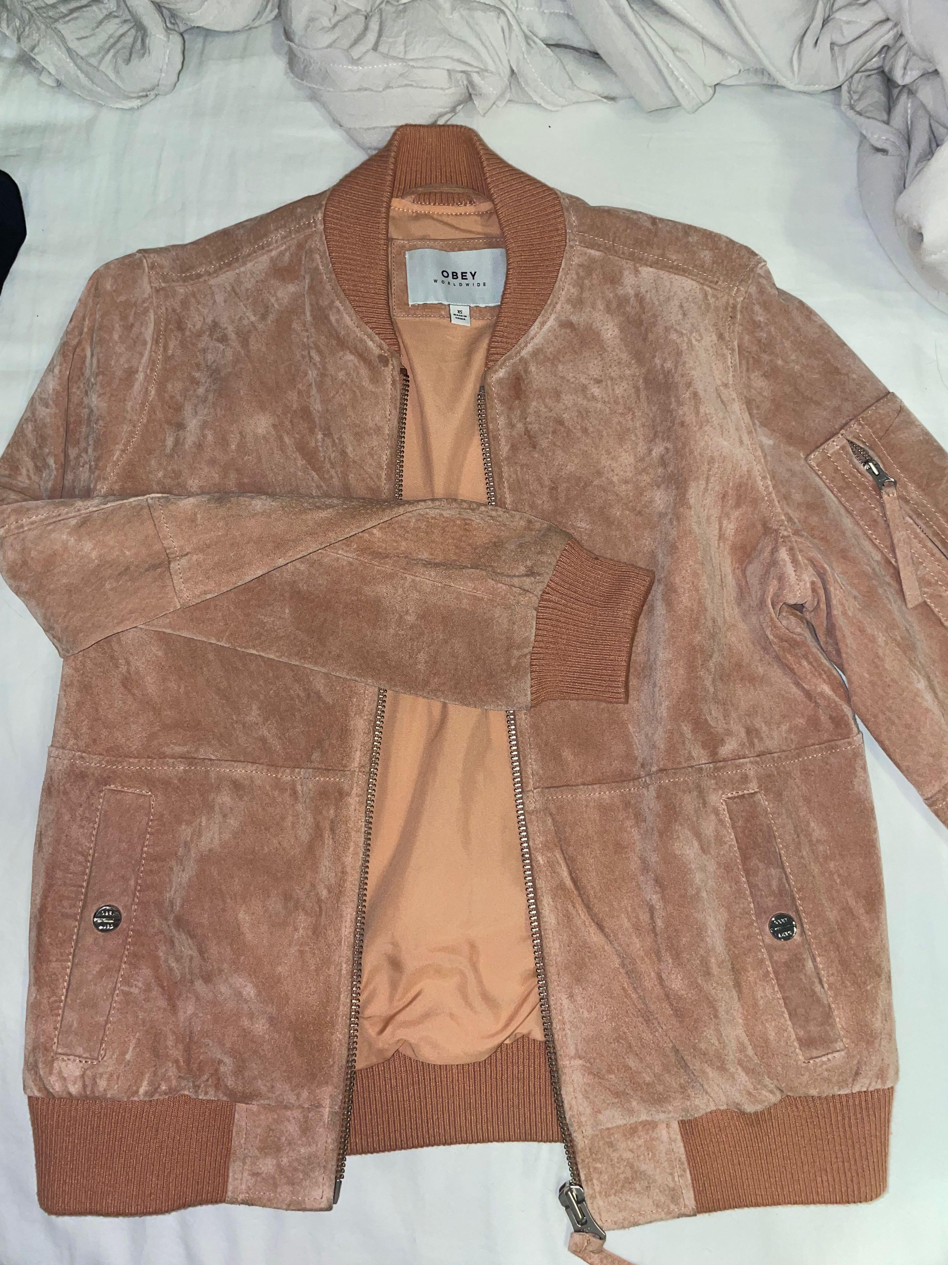 OBEY suede bomber jacket pink MUST GO ASAP Women s Fashion