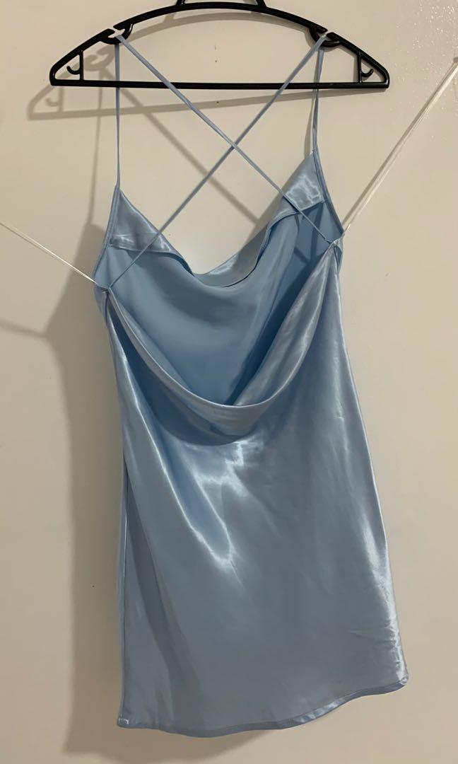 H&m blue satin dress online