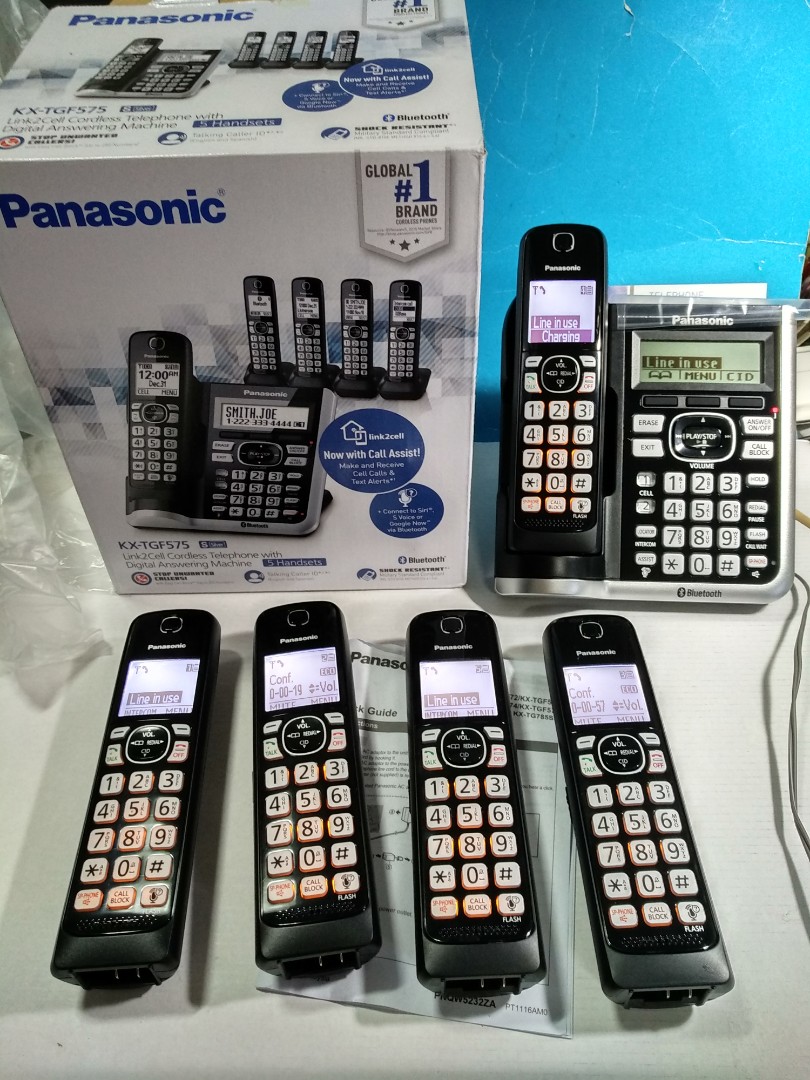 Panasonic Cordless 5 Handsets, Bluetooth KXTGF575S, Mobile Phones