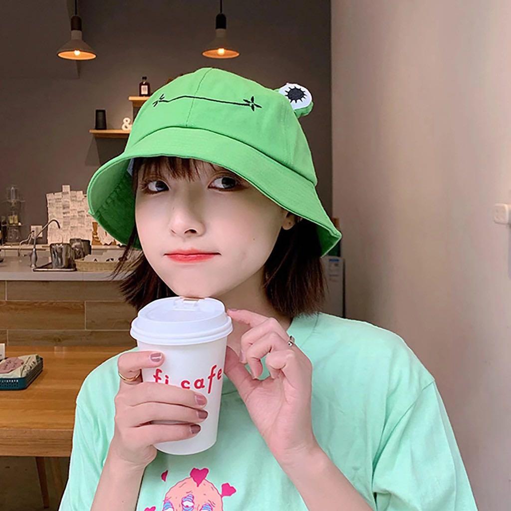 Ready Stock Men topi unisex Women Parent Kid Cartoon Frog Bucket