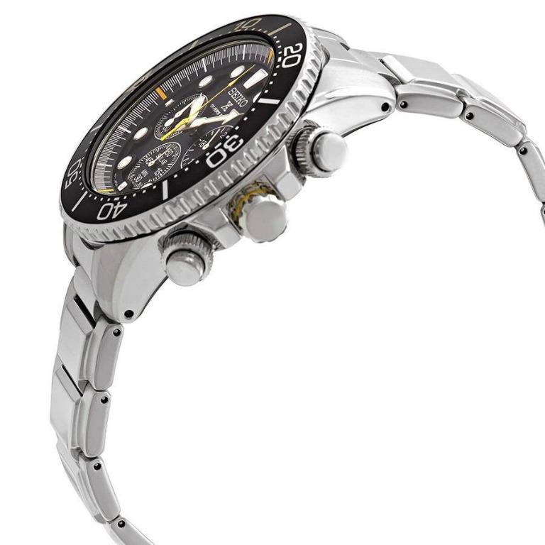 Seiko Prospex Black Dial Yellow Accent Solar Chronograph Stainless