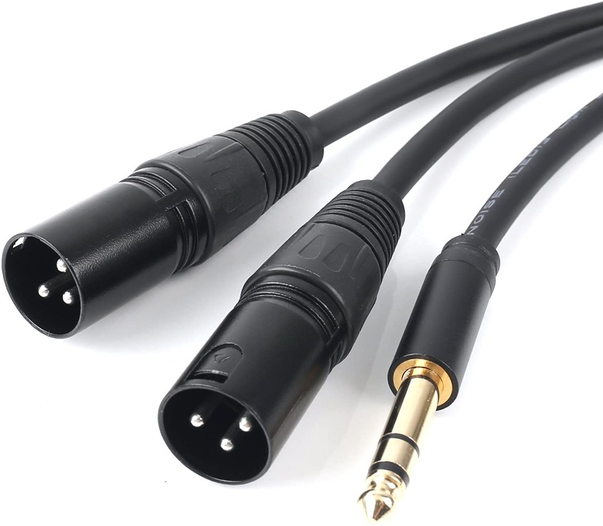 15ft XLR 3-Pin Male to 6.35mm 1/4" TRS Male Microphone Mic Cable Gold Plugs 