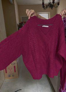 Sweater rajut knit kepang crop oversize magenta