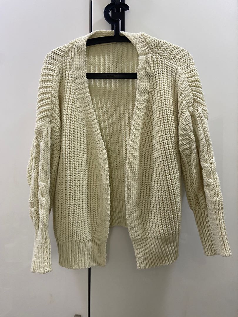 Thick cardigan cream colour, Women's 