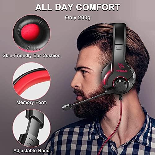 YINSAN Gaming Headset, Xbox One Headset, PS4 Headset Surround Stereo Gaming  Headphones with Mic & LED Light, Compatible with PC/PS4/Xbox One/Switch  (USB Extension Cable Contained), Red, Audio, Headphones & Headsets on  Carousell