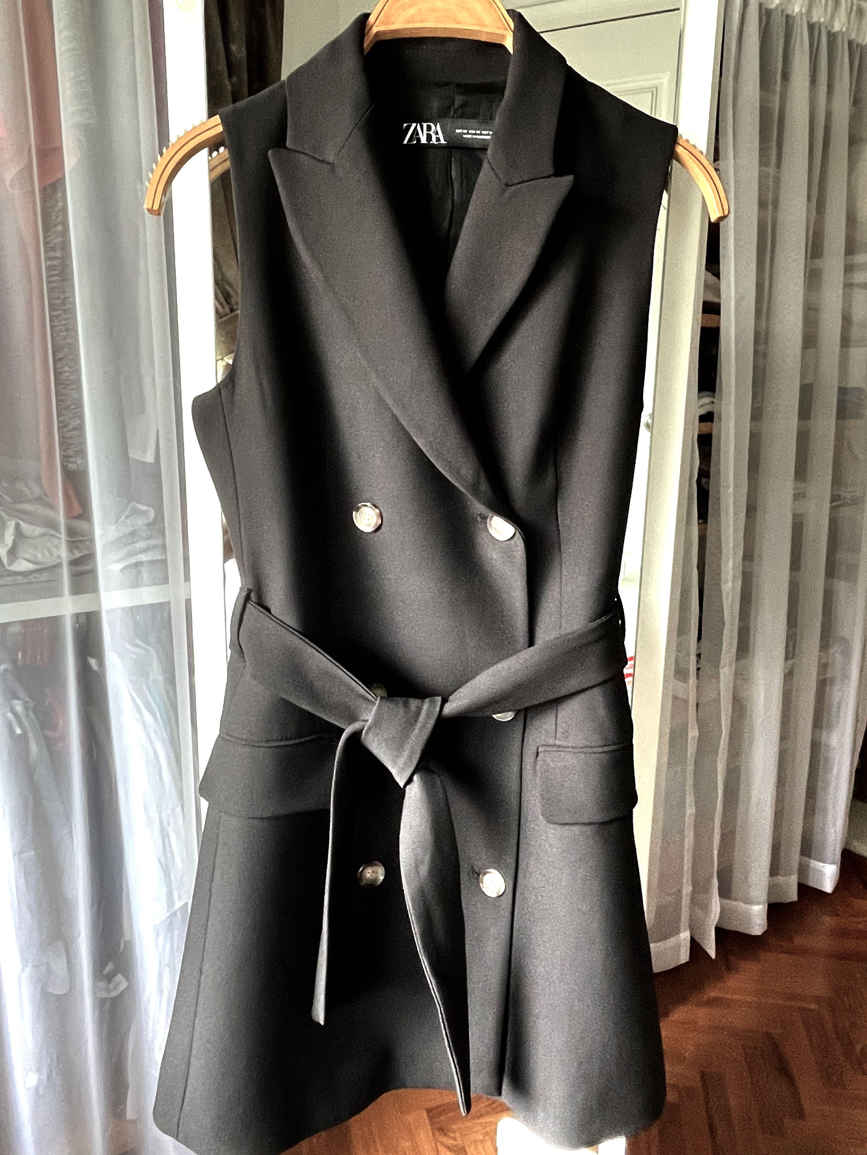 Zara Sleeveless black Jacket with waist tie belt Women s Fashion