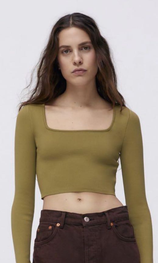 zara knit cropped longsleeves, Women's Fashion, Tops, Longsleeves on