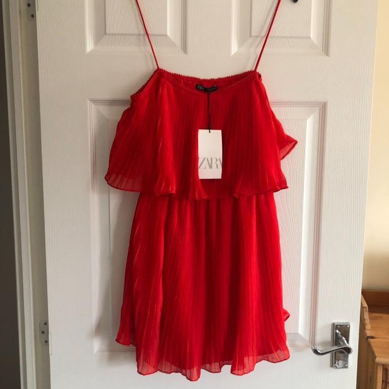 Zara pleated sales dress red