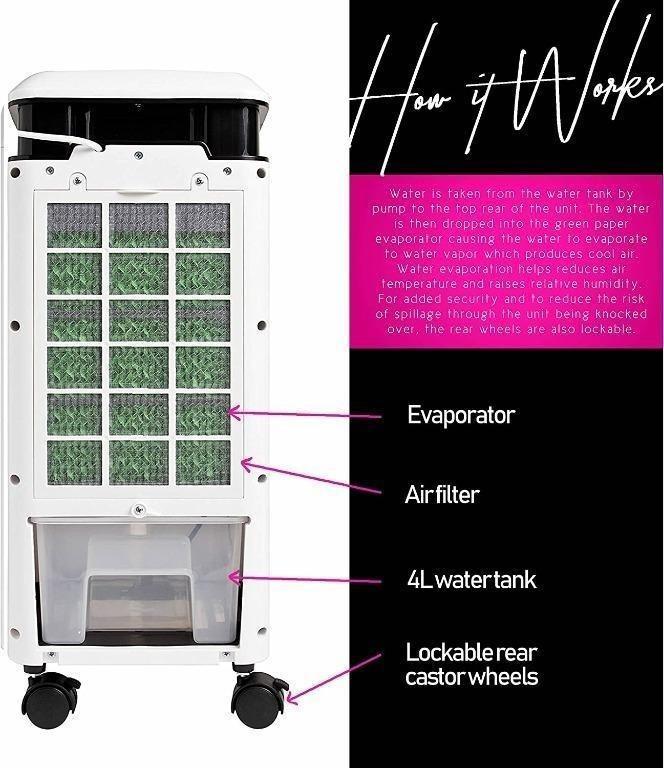 113 MYLEK Portable Air Cooler Evaporative 4L Fan Humidifier with Remote