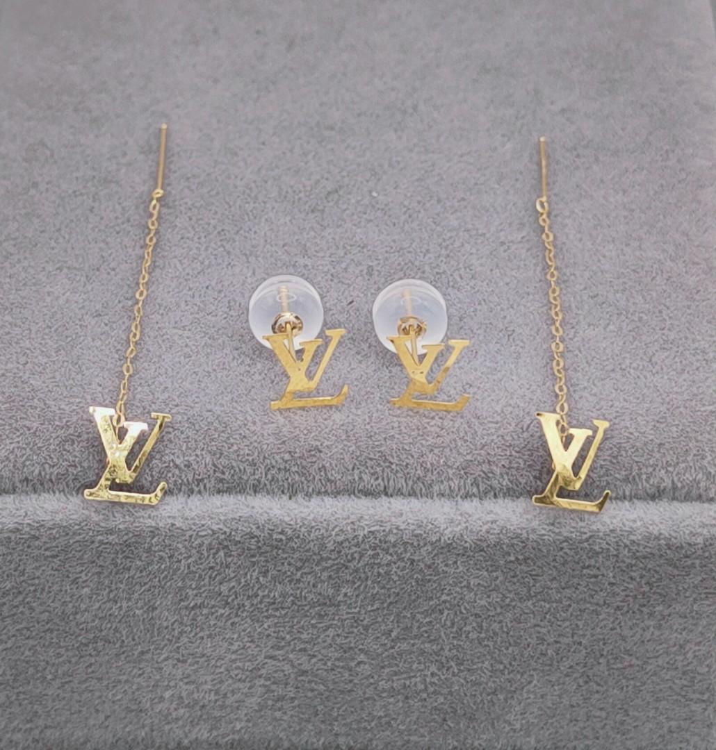 18k saudi gold LV tictac n stud earrings Women s Fashion