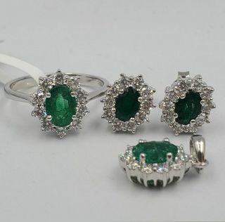 2.0Carats Diamond, 2.5Carats Columbian Emerald Ring and Earring Set