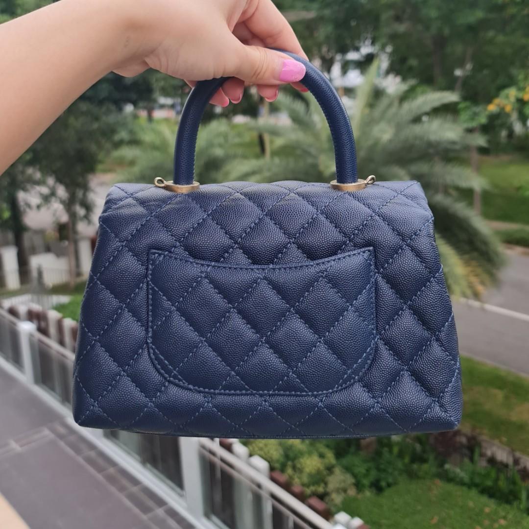 Chanel Coco Top Handle Bag Quilted Caviar with Lizard Mini