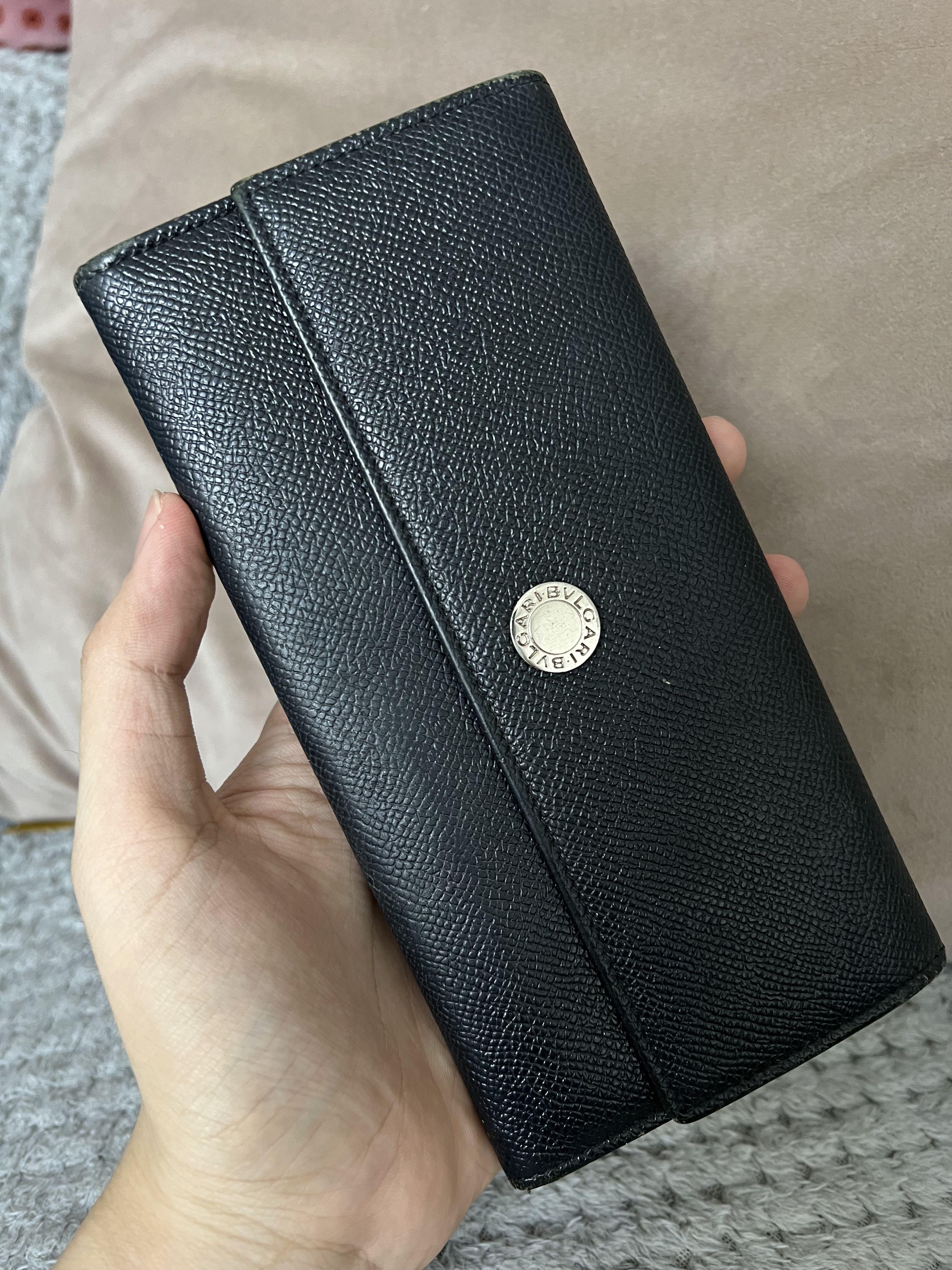 Authentic BVLGARI Black Leather Long Bifold Wallet