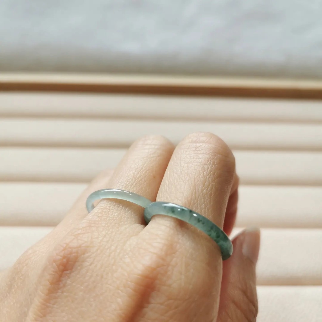 BJ336 337 Thin band Icy Blue Jadeite Ring