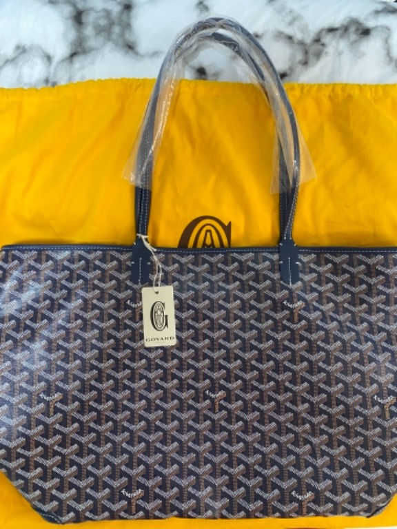 Goyard Artois Tote MM Navy Blue in Canvas/Calfskin with Palladium