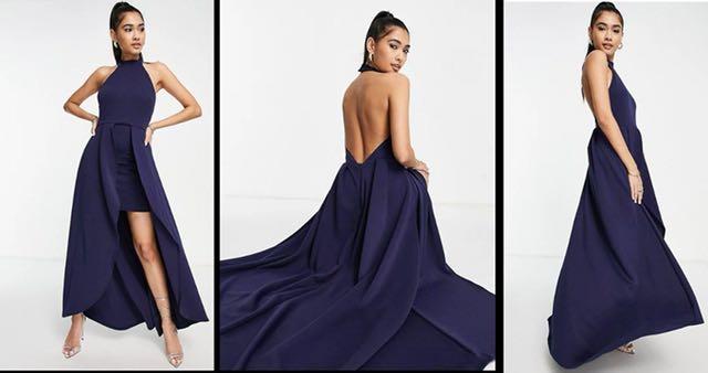 Asos navy prom dress online